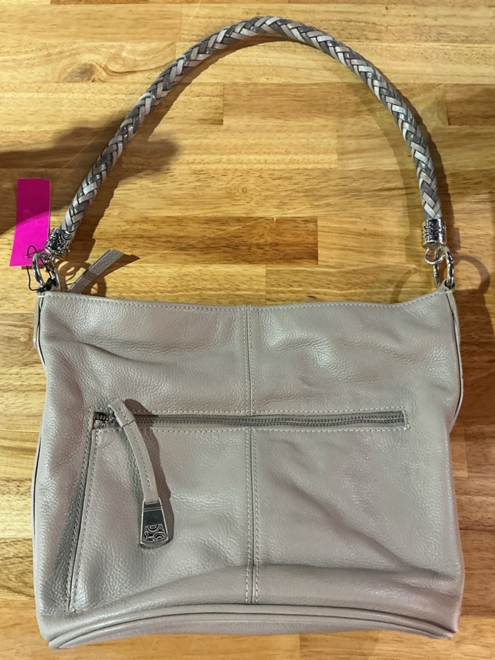 Brighton Taupe Leather Shoulder Bag Braided Strap Studded Convertible Strap